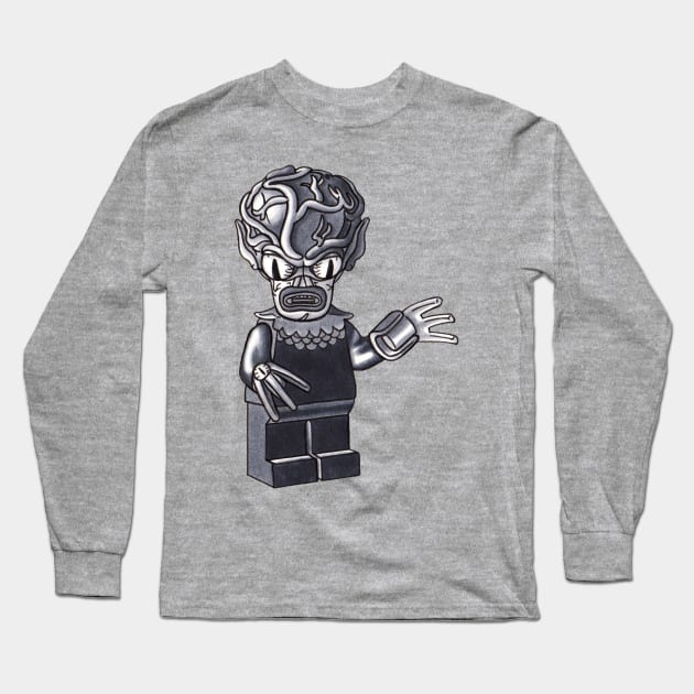 Saucer Man Minifigure Long Sleeve T-Shirt by schultzstudio